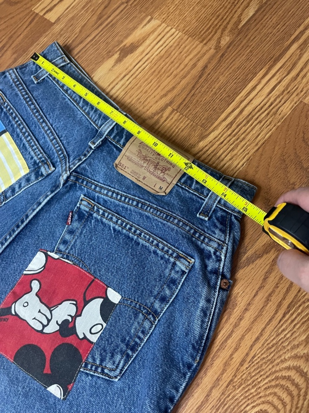Vintage Levi’s 551 Denim Shorts Upcycled Patchwork Urban Outfitters - Picture 8 of 9